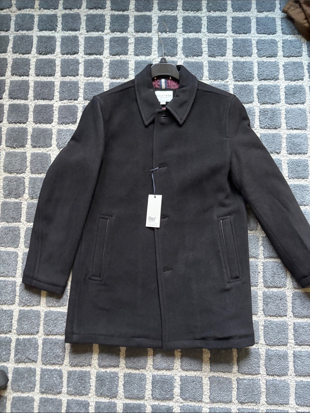 Cole haan Men's Black Wool Blend Coat - Classic Single-Breasted Jacket